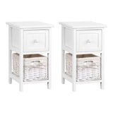 Artiss Bedside Table 1 Drawer with Basket Rustic White X2 ST-CAB-1D-1B-WHX2