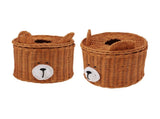 Tissue Box Cover Rattan Cute Bear Brown with Lid Easy Access Round Easy Maintenance Versatile Holder V1294-YM0710-3115230115711