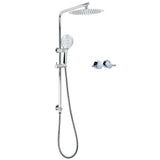 Chrome 250mm Rain Shower Head Round Handheld Sliding Rail Diverter Arm Twin Taps Set V1233-C4902B22HR003M4CKSR110CPF0282A