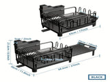 extendable dish drying rack, rust proof dish rack, auto drain dish rack, utensil and cup holder, V1102-122-68423-BLK-BLACK