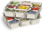 Snackle Box Container, Portable 9 Compartments Divided Serving Tray with Lid and Handle, Clear Snack V1258-DP02-C-575