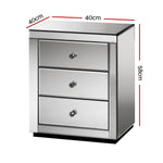 Artiss Bedside Table 3 Drawers Mirrored - PRESIA Grey MF-BT-7181-GY