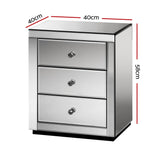 Artiss Bedside Table 3 Drawers Mirrored - PRESIA Grey MF-BT-7181-GY