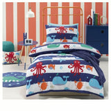 Jiggle & Giggle Sea Creature Quilt Cover Set Double V442-PIL-QUILTCS-SEACREATURE-NAVY-DS