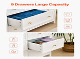 9 Drawer Dresser, Wooden Chest of Drawers with Sliding and Anti-tip Device, Retro Minimalist Dresser V952-FGFCTJ3L9C57RT2W8001V0