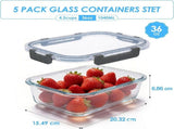 5 Pieces Glass Food Storage Containers with Lids, Airtight Leakproof BPA-Free, Oven Freezer V1237-ZY-917-028