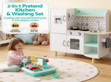 Keezi Kid Pretend Kitchen Wooden Play Sink Playset Dishwasher Toys Green PLAY-WOOD-FRIDGE-SINK-GN
