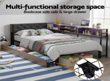 Artiss Bed Frame Single Size with 2 Drawers and Charging Station Metal Corner Bed Base MBED-C-LSHA-S-ABC