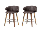 2x Artiss Bar Stools Dining Chairs Contoured Leather Wood Stool BA-TW-8186-BRX2