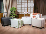 Beige Front Opening Carry On Luggage 18 Inch - Lightweight Hard Shell Suitcase with Spinner Wheels, V888-ELOSUNG47214