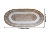 Oval Woven Rug, Jute Cotton Reversible Floor Mat for Kitchen Bathroom Entryway, Boho Striped V1192-AZ-W-30056