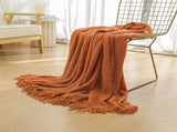 Orange Premium Woven Knitted Throw Blanket with Tassels Soft, Cozy Sofa & Bed Blanket, Perfect for V888-ELOSUNG20352