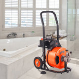 100FT x 1/2Inch Drain Cleaner Machine Sewer Auger Auto Feed with 4 Cutter & Air-Activated Foot V952-ZDJJKLSGDSTJZGK9AV3