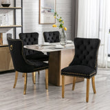 AADEN 2x Velvet Dining Chairs with Golden Metal Legs-Black V226-SW1501BK