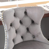 4x Height Adjustable Swivel Bar Stool Velvet Studs Barstool with Footrest and Golden Base- Grey V226-SW1912GY-2