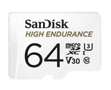 SanDisk High Endurance 64GB microSD 100MB/s 40MB/s 5K hrs 4K UHD C10 U3 V30 -40&degC to 85&degC Heat V1202-V2-FMS-MSDHE-064G