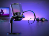 USB Condenser Gaming Microphone with RGB Lighting Adjustable Stand for Recording Streaming Black V1263-JX-7251-2