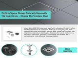 15x15cm Square Shower Drain with Removable Tile Insert Grate Stainless steel 304SS, CUPC Certified V63-955521