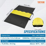 VEVOR Rubber Cable Protector Ramp, 5 Channel, 10000 kg/axle Capacity Heavy Duty Wire Cover Ramp Hose V952-DLADA15WH1212LBRZV0