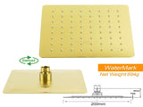Brushed Gold 2in1 Set 8" Square Rain Shower Head 3 Modes Handheld Silde Rail Arm Twin Taps V1233-C7121GHS002M4CGKSS108GCPF0272AG