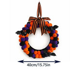 Halloween Artificial Front Door Wreath with Bats, Ribbon Bow and Ornaments, Reusable Hanging V1366-AZ2-W-16024
