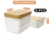CARLA HOME Storage Bins with Bamboo Lids - 6 Pack - White - Plastic - Storage Bins 6 Pcs V178-36500