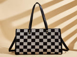 Stylish Black Khaki Checkerboard Tote Bag Large Capacity Womens Shoulder Handbag for Work & Daily V1105-YABB-06