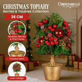 Christabelle 36cm Christmas Tabletop Topiary with Berries Baubles & Pine Cones 112_GUE504