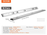 10 Pairs of 609.6mm Drawer Slides Side Mount Rails, Heavy Duty Full Extension Steel Track, V952-CZCJCTDG100L9KG10V0