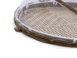 Covered Bamboo Serving Food Tent Basket Hand Woven Round Food Basket with Mesh Cover V1294-YM0715-10347243