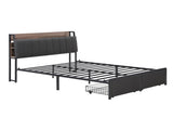 Artiss Metal Bed Frame Queen Size with 2-Tier Hidden Storage with Charging Station MBED-C-SOT-Q-GY-ABC