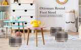 Fabric Ottoman Round Wooden Leg Foot Stool - LATTICE V274-FT-GQST01-GYBK