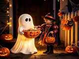 14 Inch Resin Halloween Ghost Figurine with Pumpkin Candy Bowl , Weatherproof Ghost Statue for V1366-AZ2-W-12143