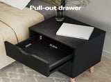 Artiss Double Bed Frame and Bedside Table Set Boucle Beige with Headboard Black Nightstand BFRAME-SET-DARA-SCAN-BS01