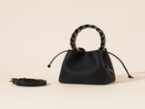 Genuine Leather Mini Bucket Bag with Braided Handle - Chic Drawstring Crossbody Purse V888-ELOSUNG35985