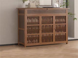Wooden Shoe Rack XL 4 Tier 3 Doors Drawers Shelves Cabinet Organizer V178-67001