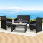 Gardeon 4 PCS Outdoor Sofa Set Rattan Chair Table Setting Garden Furniture Black ODF-RATTAN-4PC-AB-BK