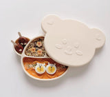 Grosmimi Bear Silicone Suction Food Plate with Silicone Lid Chocolate Brown DTK10876