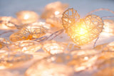 50 White 3D Hollowed Rattan Heart-Shaped 5M LONG String Fairy Lights, Battery Indoor & Outdoor V382-WHHRTRATTBATT50