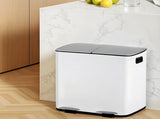 Cefito Pedal Bins Rubbish Bin Dual Compartment Waste Recycle Dustbins 40L White RB-40L-2P-WH