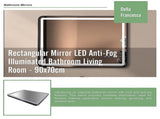 Rectangular Mirror LED Anti-Fog Illuminated Bathroom Living Room - 90x70cm V63-840631
