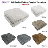 Harper Soft Ruched Pattern Faux Fur Throw Rug 127 x 152 cm White V442-ATX-THROW-HARPER-WHITE-RE