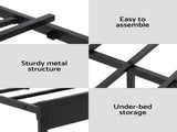 Artiss Bed Frame Queen Size LED Metal Bed Base with Charging Station MBED-D-POR-Q-BK-AB