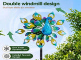 Gardeon Garden Windmill Solar Light Colorful Peacock Metal Spinner 190cm GWM-190CM-PK-GN