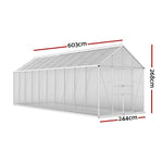 Green Fingers Greenhouse 6.03x2.44x2.68M Double Doors Aluminium Green House Garden Shed GH-ALU-C-603X244X268-AB