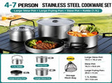 4-Piece Food Grade Stainless Steel Camping Cookware Set with 1.1L Kettle, Medium / Large Stew Pot V888-ELOSUNG55180-3