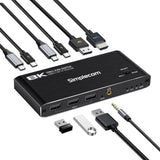 Simplecom KM470 2-Port USB-C KVM Switch 8K Docking Station HDMI 2.1 DP for Laptop Tablet V28-KM470