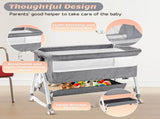 3-in-1 Adjustable Height Baby Bassinet Crib with Mosquito Net and Storage Basket in Grey V178-59240