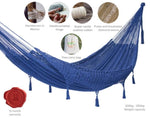 Outdoor undercover cotton Mayan Legacy hammock with hand crocheted tassels King Size Blue V97-TDKBLUE