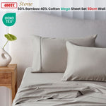 Accessorize 400TC Stone Bamboo Cotton Mega / Super Sheet Set 50cm Wall King V442-HIN-SHEETS-BAMBOOCOTTON50CM-STONE-KI